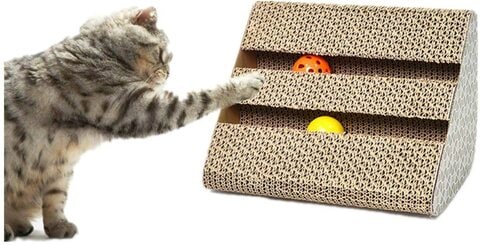 Generic S-Plus Funny Corrugated Paper Pet Cat Scratch Board Toy Kitten Claw Scratching Pad Mat Scratcher Cats Training Tools With Two Bells