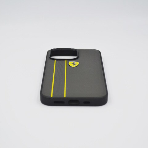 Ferrari Genuine Leather Hard Case With Debossed Stripes Iphone 13 Pro Dark Gray