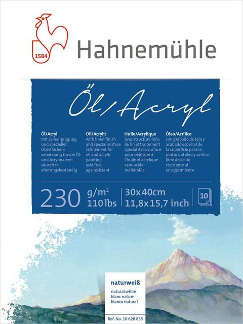 Hahnemuhle Oil &amp; Acrylic Paint Board: Oil &amp; Acrylic 230 gsm (Block) 30cm x 40cm