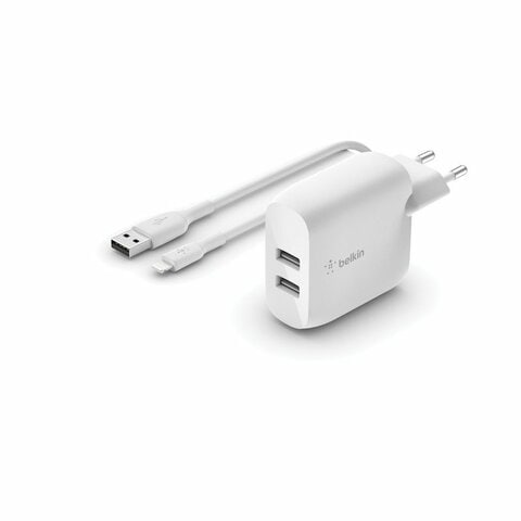 Belkin Dual USB-A Charger, 24W + Lightning Cable