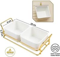 Atraux White Square Ceramic Snack Bowl Tray With Metal Rack &amp; Lids (2 Bowls)