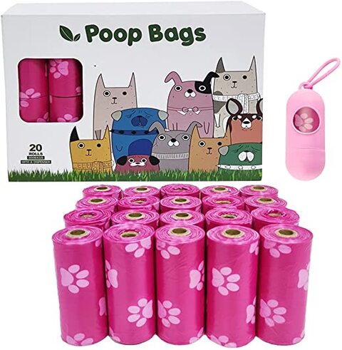 Buy Dog Poop Bags Pet Dog Supplies 300 Bags 20 Rolls With Dispenser for Dogs Cats Puppy Biodegradable Extra Thick Large Leak Proof Environment Friendly Poop Bags in UAE