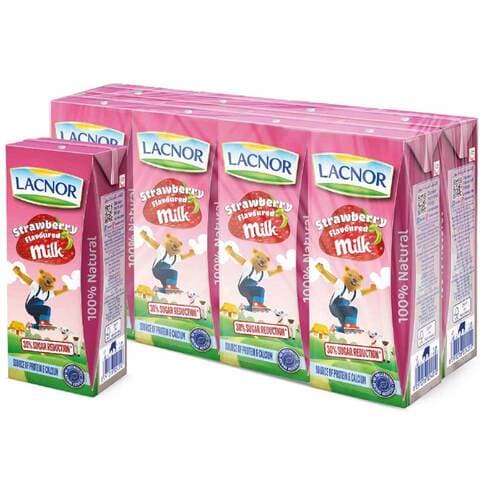 Lacnor Essentials Strawberry Flavored Milk 180ml Pack of 8