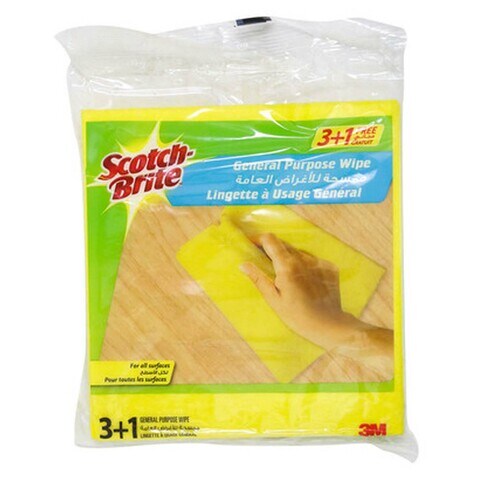 Scotch-Brite General Purpose Wipes Yellow Pack of 4