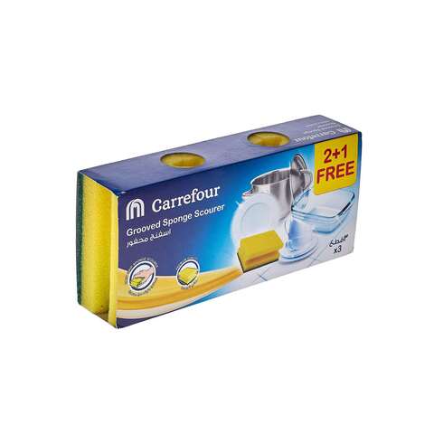 Carrefour Grooved Scourer Sponge Yellow 3 count