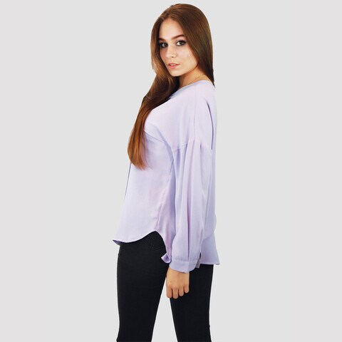 KIDWALA Size One Size, Women&#39;S Tops, Tees &amp; Blouses, Baby Purple Front Zip Up Blouse With Round Neck, Full Sleeve Blouse