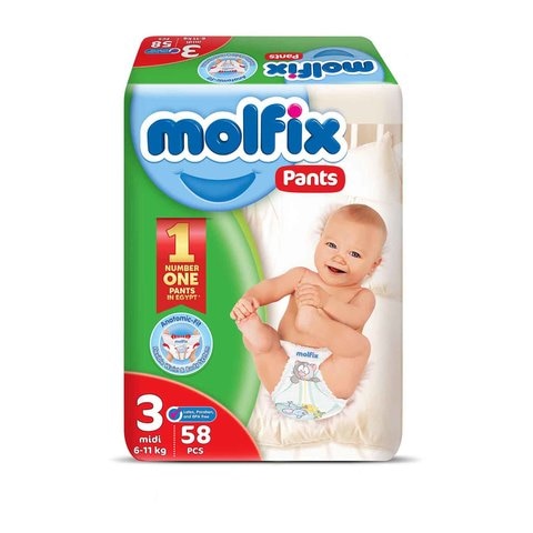 Molfix Midi Baby Diaper Pants - Size 3 - 58 Diapers