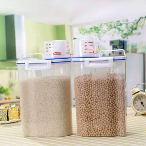 2L Storage Box Plastic Rice Container For Kitchen Food Grain Cereal  Dispenser With Measuring Cup Cover fytrading