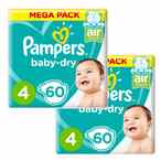 Buy Pampers Baby-Dry Diapers Size 4 9-14kg Mega Pack White 60 Diapers Pack of 2 in UAE