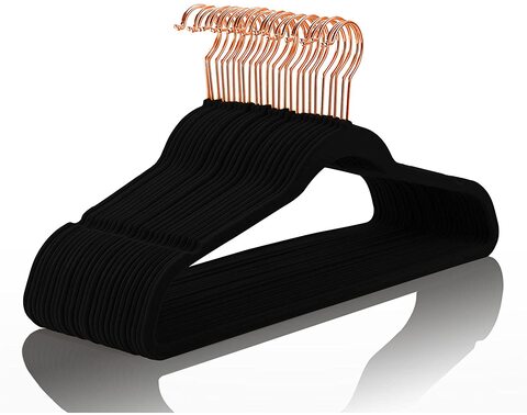 Buy ZOBER Premium Velvet Hangers (Pack of 50) Heavyduty - Non Slip - Velvet Suit Hangers - Copper/Rose Gold Hooks,Space Saving Clothes Hangers (Black) in UAE