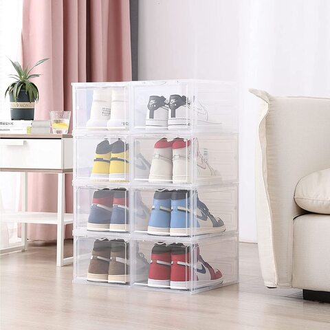 Shoe Storage Box,Shoe Box Clear Plastic Stackable,Drop Front Shoe Box with Lids,Shoe Organizer and Shoe Containers For Men/Women,Easy Assembly