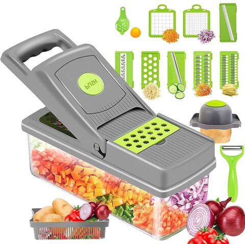 Generic Vegetable Slicer-14-In-1 Multifunctional Veggie Slicer Food Cutter, Household Kitchen Gadgets For Vegetables And Fruit, Gray