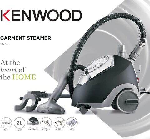 Kenwood Garment Steamer 1500W With 2L Water Tank Capacity, Rotary Wheels, Folding Rack, Trouser Press, Glove GSP65.500BK, Black