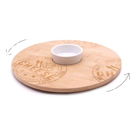 Bamboo Rotating Round Serving Board With Bowl Beige Pack of 2