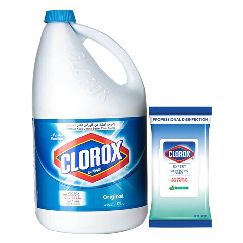 Buy Clorox Original Liquid Bleach White 3.78L And Disinfecting Wipes White 30 count in UAE