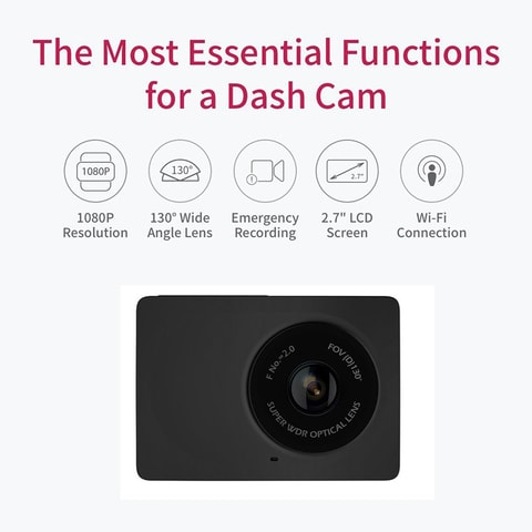 YI - Compact Dash Cam Car Dashboard Camera with 2.7&rdquo; Screen, 130&deg; WDR Lens, G-Sensor, Loop Recording