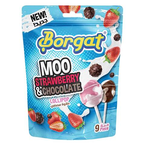 Borgat Moo Strawberry And Chocolate Lollipop 14g x Pack of 9