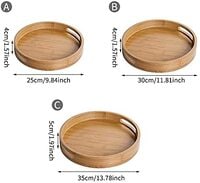 Bamboo Wood Round Tray w/Handles set of 3, Tea &amp; Coffee Table Decorative Serving Tray Food Storage Platters for Serving Beverages &amp; Food on Living Room Home Dining Table