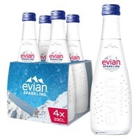 evian Sparkling Natural Mineral Drinking Water 330ml Pack of 4