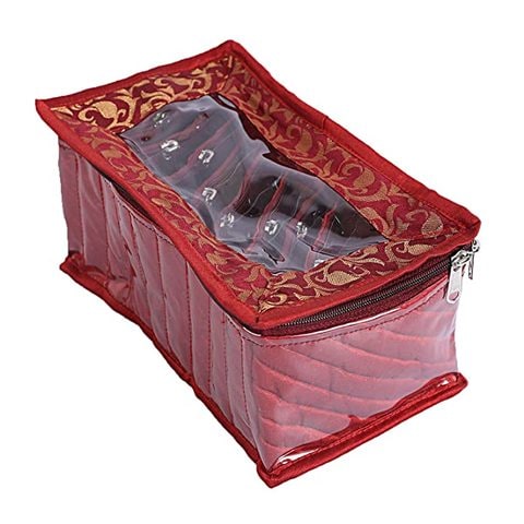 Kuber Industries Laminated Satin Pouch Jewellery Box, Maroon