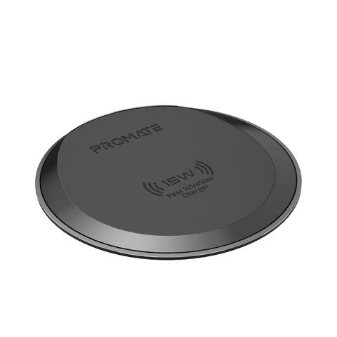 Promate Wireless Charger, Premium Ultra-Slim 15W Fast Wireless Charging Pad with Anti-Slip Surface and Multi-Protect - AuraPad-15W Grey