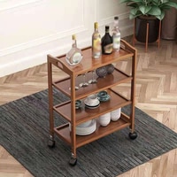 LINGWEI Wooden Food Serving Cart Kitchen Food Serving Trolley Rolling Storage Cart With Wheels Bar Serving Cart Mobile Kitchen Serving Cart Rolling Storage Cart 4-Tier