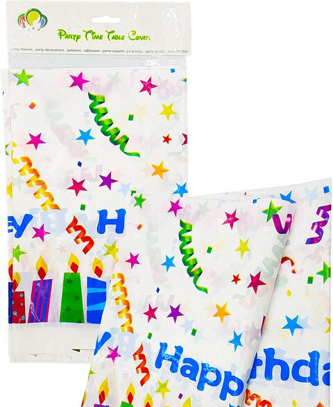 Party Time 1-Piece Candles and Confetti Design Happy Birthday Party Tablecloth Kids Birthday Party Decoration Table Cover Party Supplies