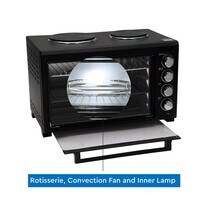Nobel 45 Litres Electric Oven with 2 Hot Plate and 4 Knob Control, Rotisserie Convection Fan &amp; Inner Lamp, Dual Hot Plate on Top (Single Hot Plate Can Be Used If The Oven Is On) NEO50HP Black