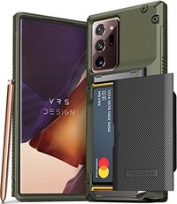 VRS Design Damda Glide PRO designed for Samsung Galaxy Note 20 ULTRA case cover wallet [Semi Automatic] slider Credit card holder Slot [3-4 cards] - Green Groove