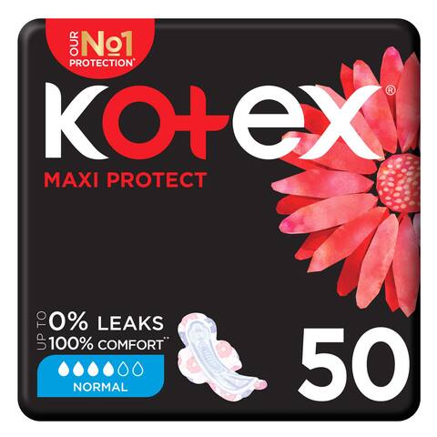 Buy Kotex Maxi Protect Thick Pads, Normal Size Sanitary Pads with Wings, 50 Sanitary Pads in Saudi Arabia