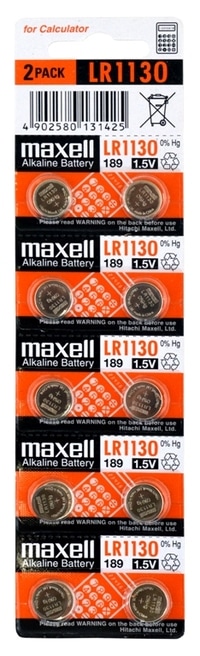 Maxell LR1130 (189) 1.5V Alkaline Button Cell Batteries &ndash; 10 Pieces