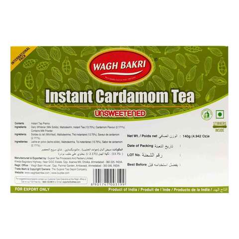 Wagh Bakri Unsweetened Instant Tea Premix Cardamom Chai 140g
