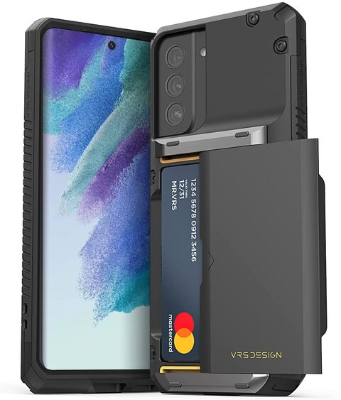 VRS Design Damda Glide PRO designed for Samsung Galaxy S21 FE 5G case cover wallet [Semi Automatic] slider Credit card holder Slot [3-4 cards] - Black