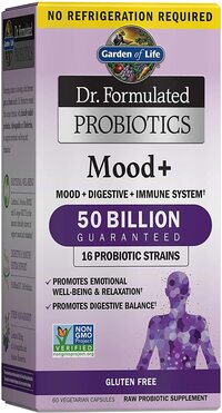 Garden Of Life Dr. Formulated Probiotics Mood+ - Acidophilus Probiotic Supplement - Promotes Emotional Health, Relaxation, Digestive Balance, Gluten Free - 60 Vegetarian Capsules *Packaging May Vary*