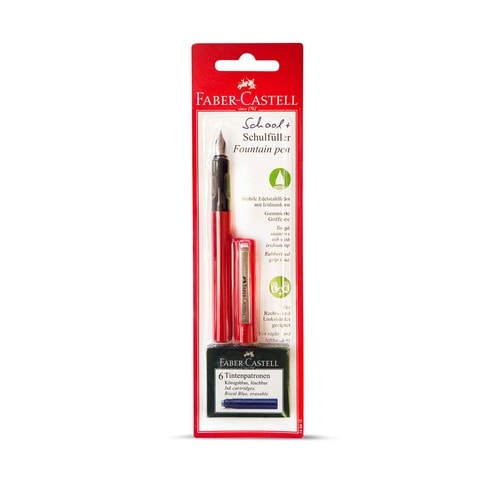 Faber-Castell School Fountain Pen With Ink Cartridges Red Pack of 6