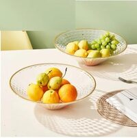 Atraux Textured Clear Round Fruit Bowl With Gold Rim