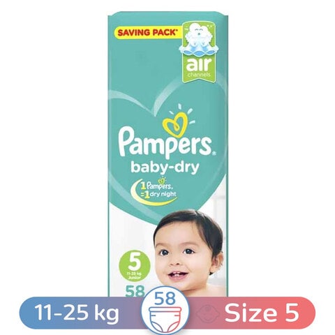 Buy Pampers Baby-Dry Diapers - Size 5 - Junior - 11-25 Kg - 58 Diapers in Egypt