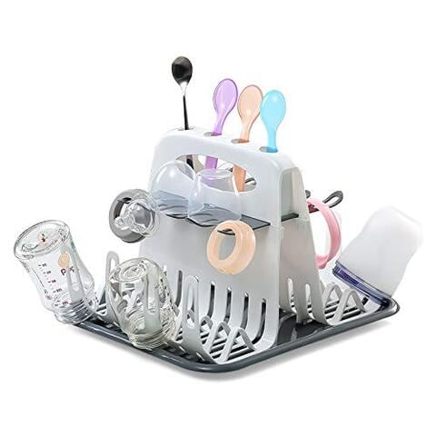 Baby Bottle Drying Rack with Tray White and Grey