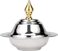 Royalford 18 Cm Minimax Date Bowl With Dome Lid- Rf11594 Stainless Steel Construction With Mirror Finish Body And Elegant Long Golden-Finish Knob, Silver And Golden