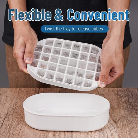 Easy Release Silicone 32 Ice Cuber Tray with Press lid and Bin