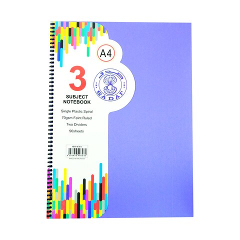 Buy 3 SUBJECT NOTEBOOK SINGLE PLASTIC SPIRAL 70GSM FEINT RULED TWO