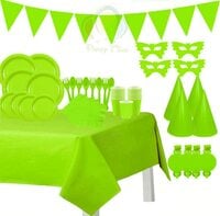 Party Time 110pcs Light Green Party Supplies Disposable Paper Dinnerware Set Serves 12 guest Paper Plates Napkins Cups Spoon &amp; Fork Hats Banner Table Cover Party Sets for Wedding Birthday Baby Shower
