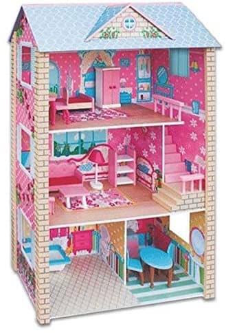 Rainbow Toys - Wooden DollHouse Kit DIY Toy Realistic 3D with Furnitures Birthday Gift For Girl (B)