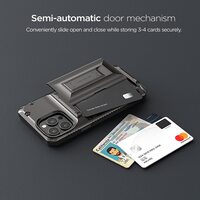 VRS Design Damda Glide Hybrid designed for iPhone 13 Pro MAX case cover wallet [Semi Automatic] slider Credit card holder Slot [3-4 cards] &amp; Kickstand - Metal Black