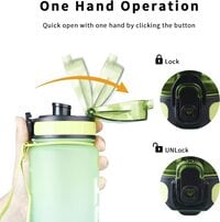 Motivational Water Bottle, Leak-proof, BPA Free with Time Marker, Reusable Drinking Water Bottle for kids &amp; Adults - 1000ml (Light Green &amp; Pink)