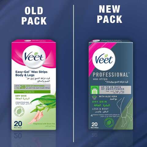 Veet Professional Hair Removal Easy-Gel Legs &amp; Body Wax Strips With Aloe Vera For Dry Skin Perfect Finish Wipes With Argan Oil