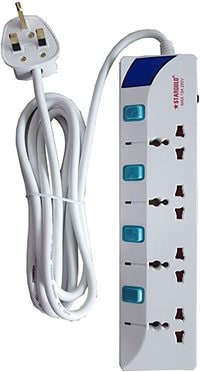 Stargold Extension Cord, Stargold Overload Protector Electric Charging Lead 4 Ac Output, 3250W/13A, 3*1.25Mm&sup2;/3M Long Power Cable, Heavy Duty Charging Station- White