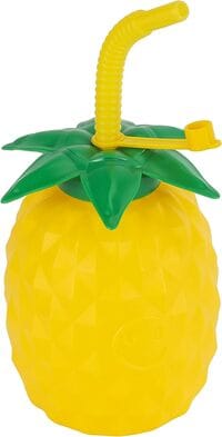 Royalford 850 ml Water Bottle With Straw- Rf11358 High-Quality Plastic Straw For Kids And Toddlers 100% Food-Grade, Non-Toxic, Design Yellow, Pineapple-Shaped