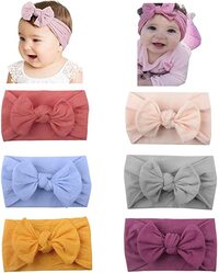 SHOWAY 6PCS Baby Girl Nylon Headbands and Bows Super Soft Stretchy Elastic Turban Knotted Hairbands Hair Bands Hair Accessories For Newborn Baby Girls Infant Toddlers Kids (Assorted Colors)