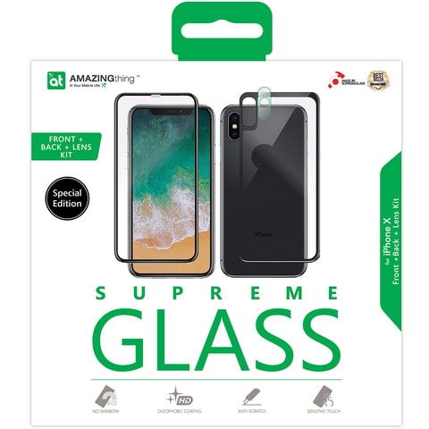Amazing Thing - iPhone X Special Edition FRONT screen and BACK Tempered Glass Protector with Lens Protection - BLACK
